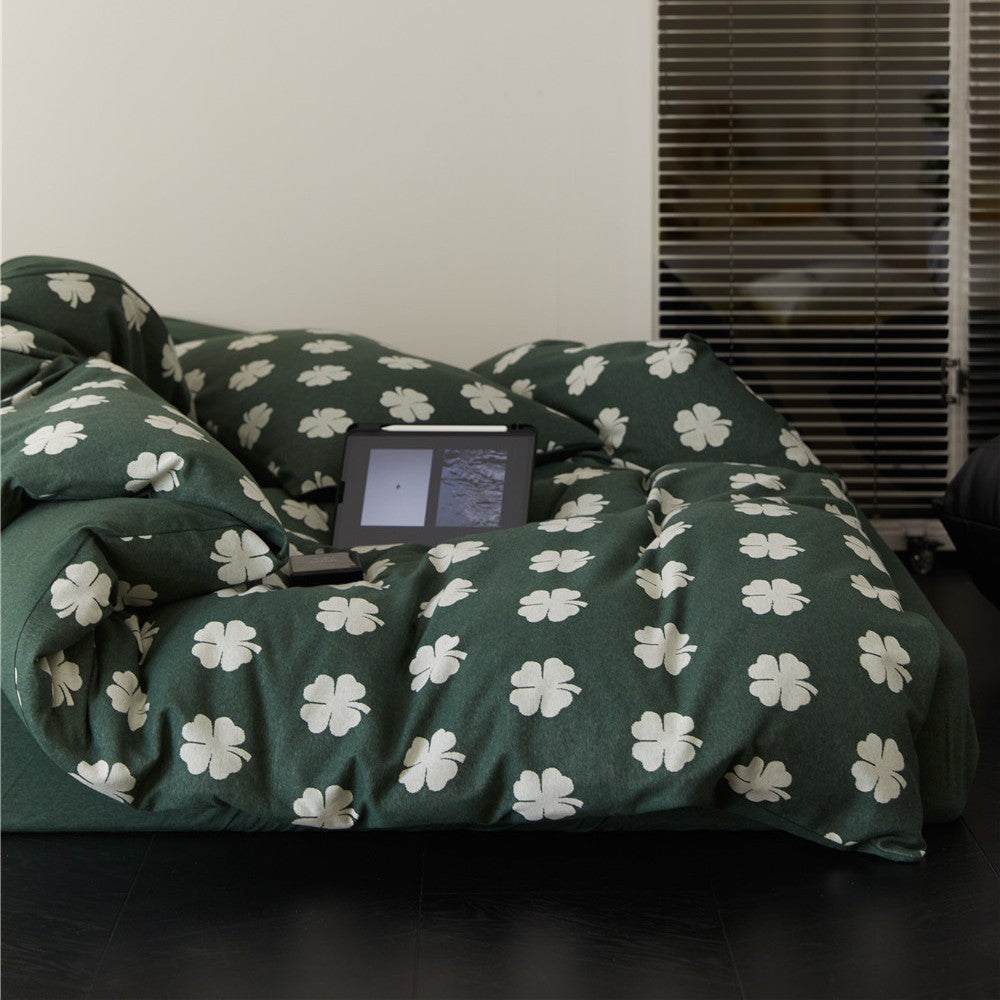 Clover-Print Baumwoll-Percale Bettbezug mit Eckenbindungen und Umschlagverschluss