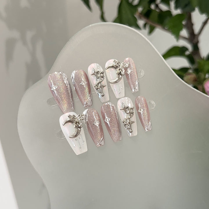 Glamorous Star und Mond Dekorative Aufklebe-Nagelset