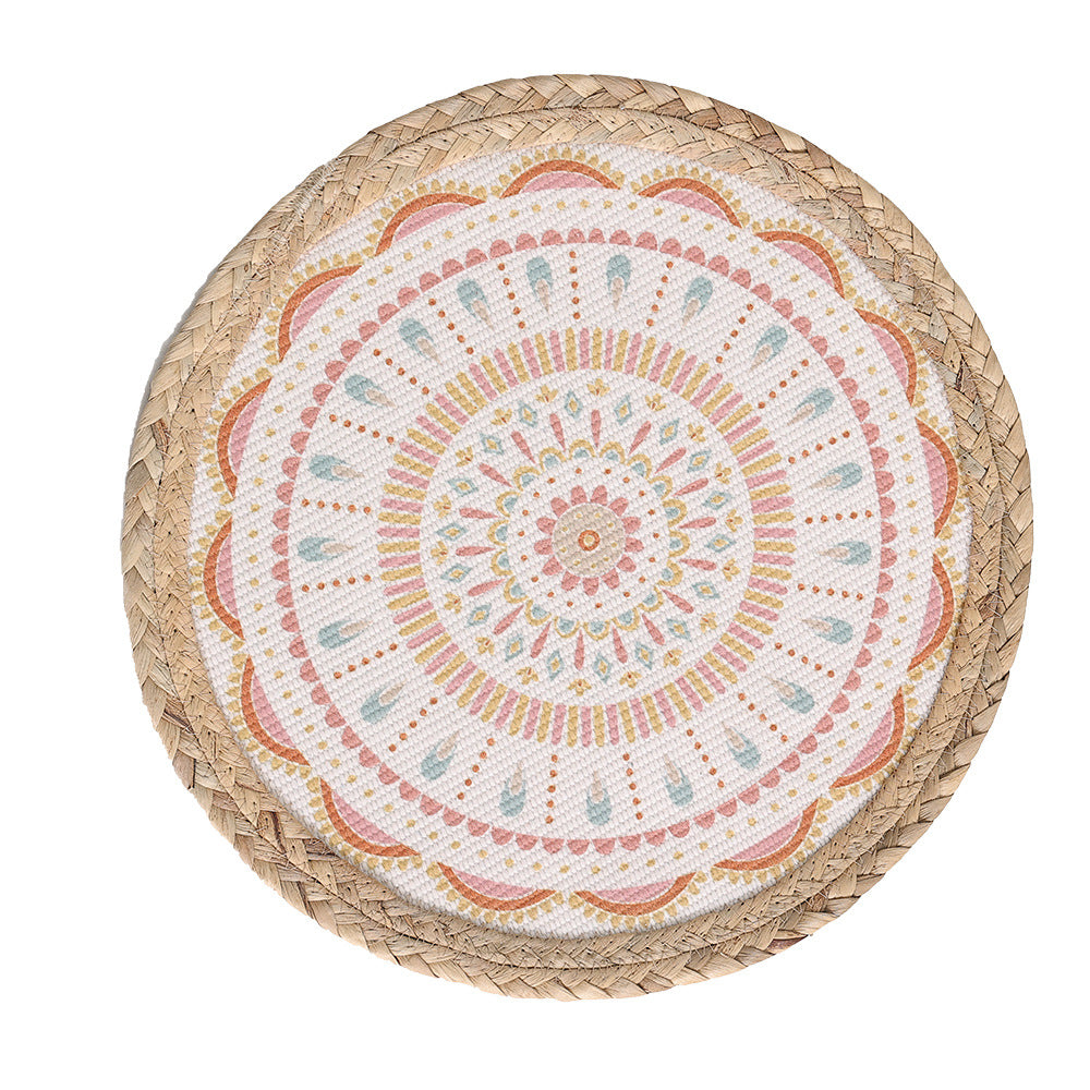 Rundes gewebtes Tischset aus Jute mit Mandala-Baumwollauflage Karnz