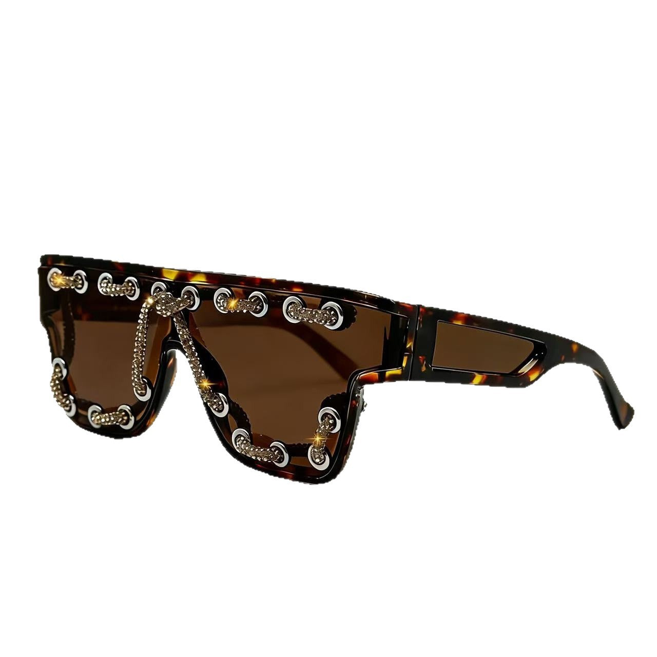 Damen Sonnenbrille mit extravagantem Design und dekorativer Kettenverzierung Karnz