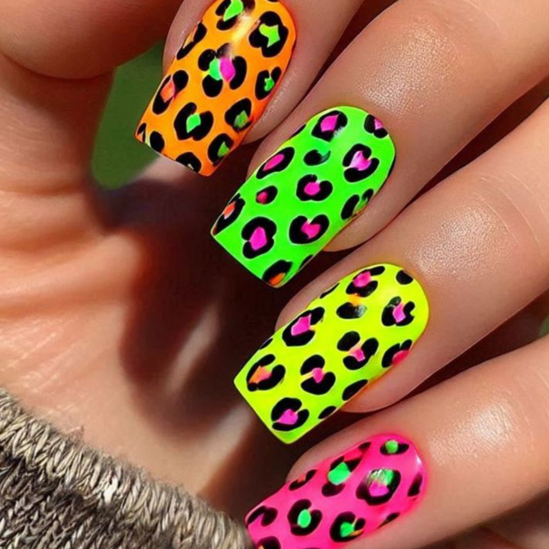 Neon Leopard Print Nagelkunst Extensions Karnz