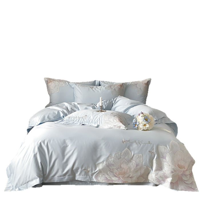 Luxuriöses Baumwoll-Satin Bettwäsche-Set mit großflächiger Blumenstickerei