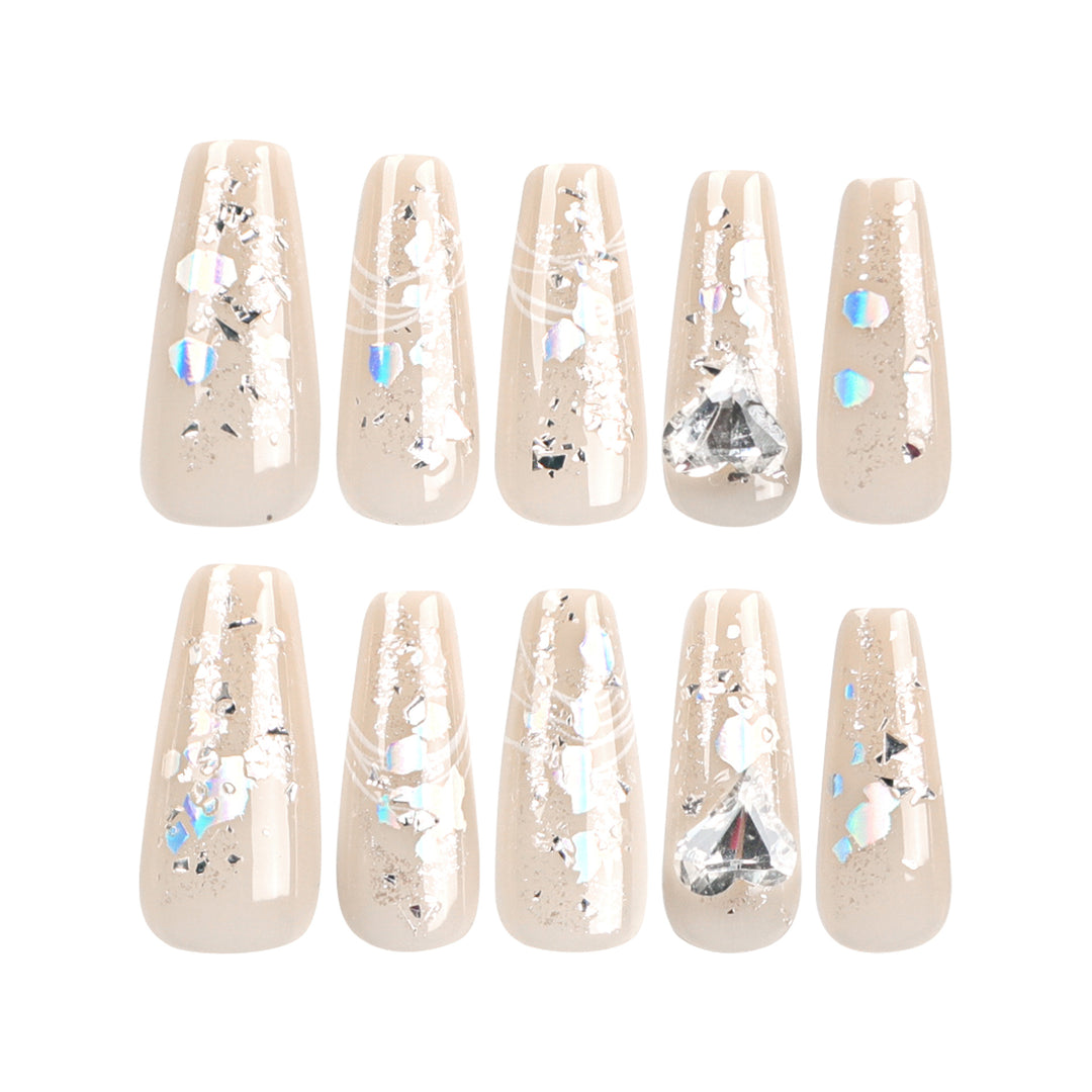 Elegante Nagelverlängerungen mit Glitzer- und Blumendesign Karnz