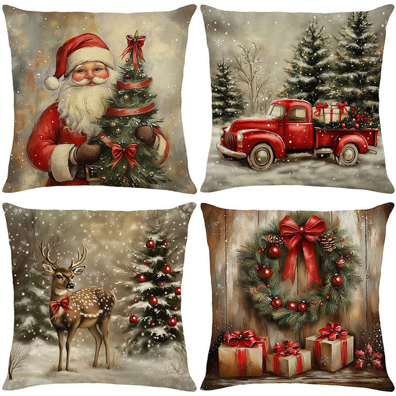 Festlicher Santa-Illustration Baumwoll-Leinen Quadratisches Kissenbezug