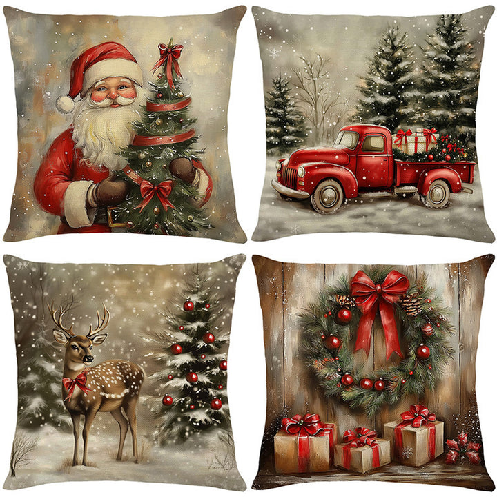 Festlicher Santa-Illustration Baumwoll-Leinen Quadratisches Kissenbezug
