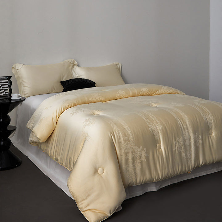 Edle gesteppte Bettdecke mit feinem Jacquard-Relief und Knopftuftung