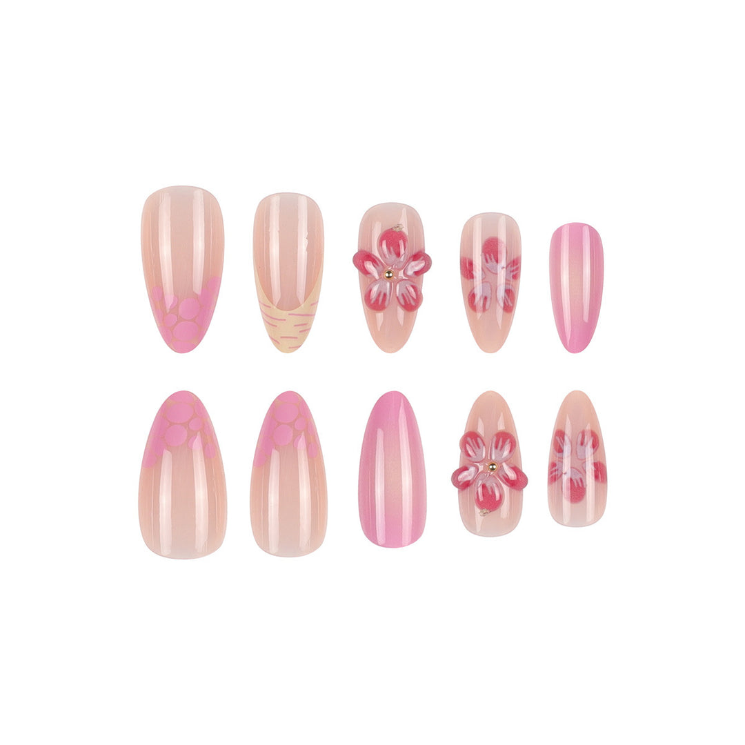 Blumeninspiriertes elegantes Press-On-Nagelset Karnz