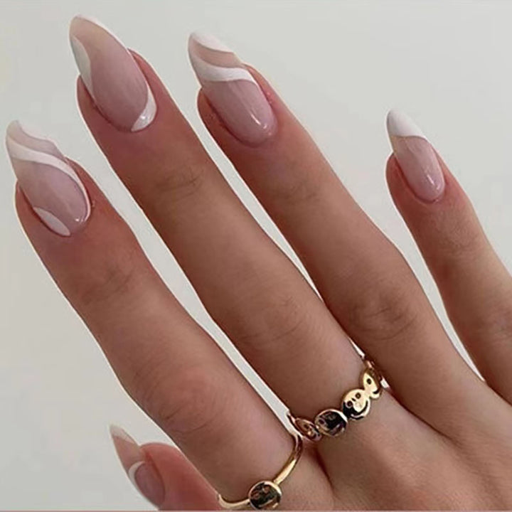 Künstlerische Stiletto Druck-Nägel mit elegantem Schwirldesign