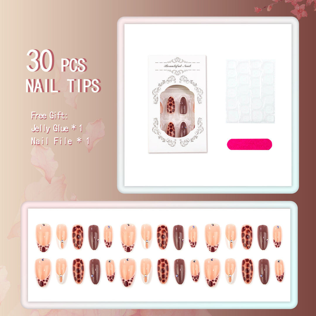 Künstlerisches Nagelkunstset mit Giraffendruck und glänzendem Finish