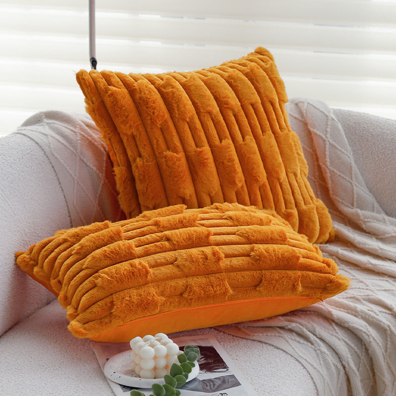 Quadratischer Soft‑Teddy Kissenbezug mit 3D‑Rippenplüschstruktur und verdecktem Reißverschluss Karnz