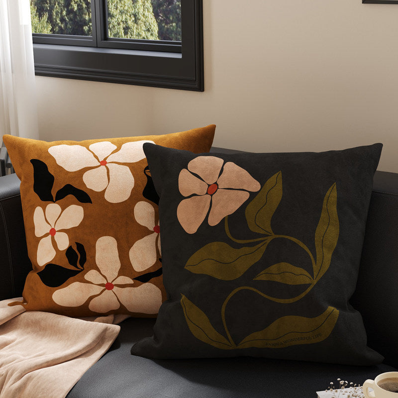 Square Suede-Finish Botanical Print Decorative Throw Pillow Cover with Invisible Zipper
