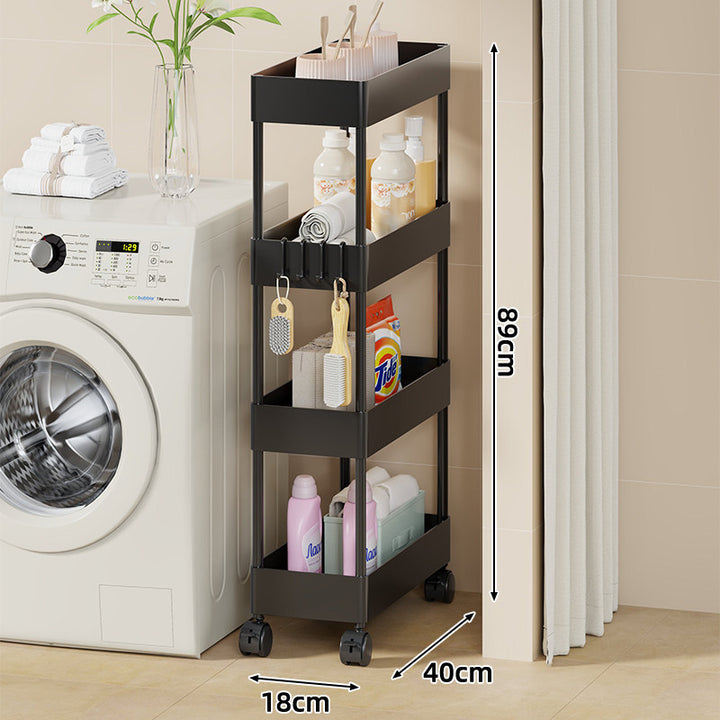 Slim Four-Tier Rolling Laundry und Badezimmer Aufbewahrungswagen mit tiefen Tablettkörben und verriegelbaren Drehrollen
