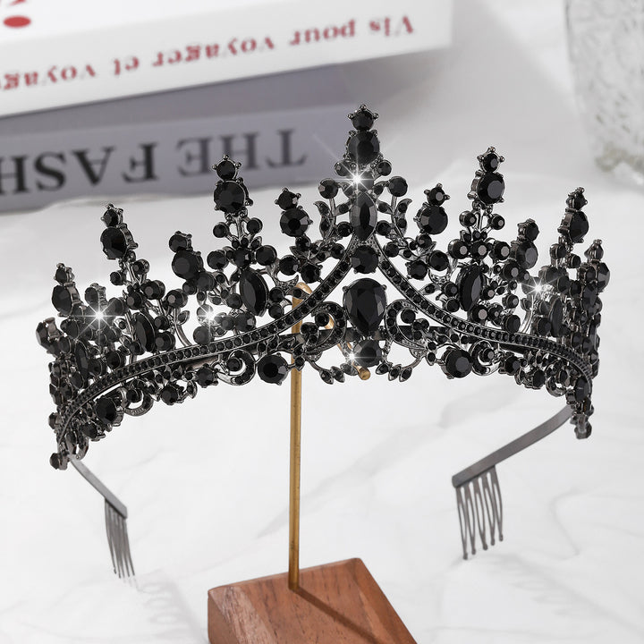 Damen Opulente Tiara mit schwarzem Kristallbesatz Karnz