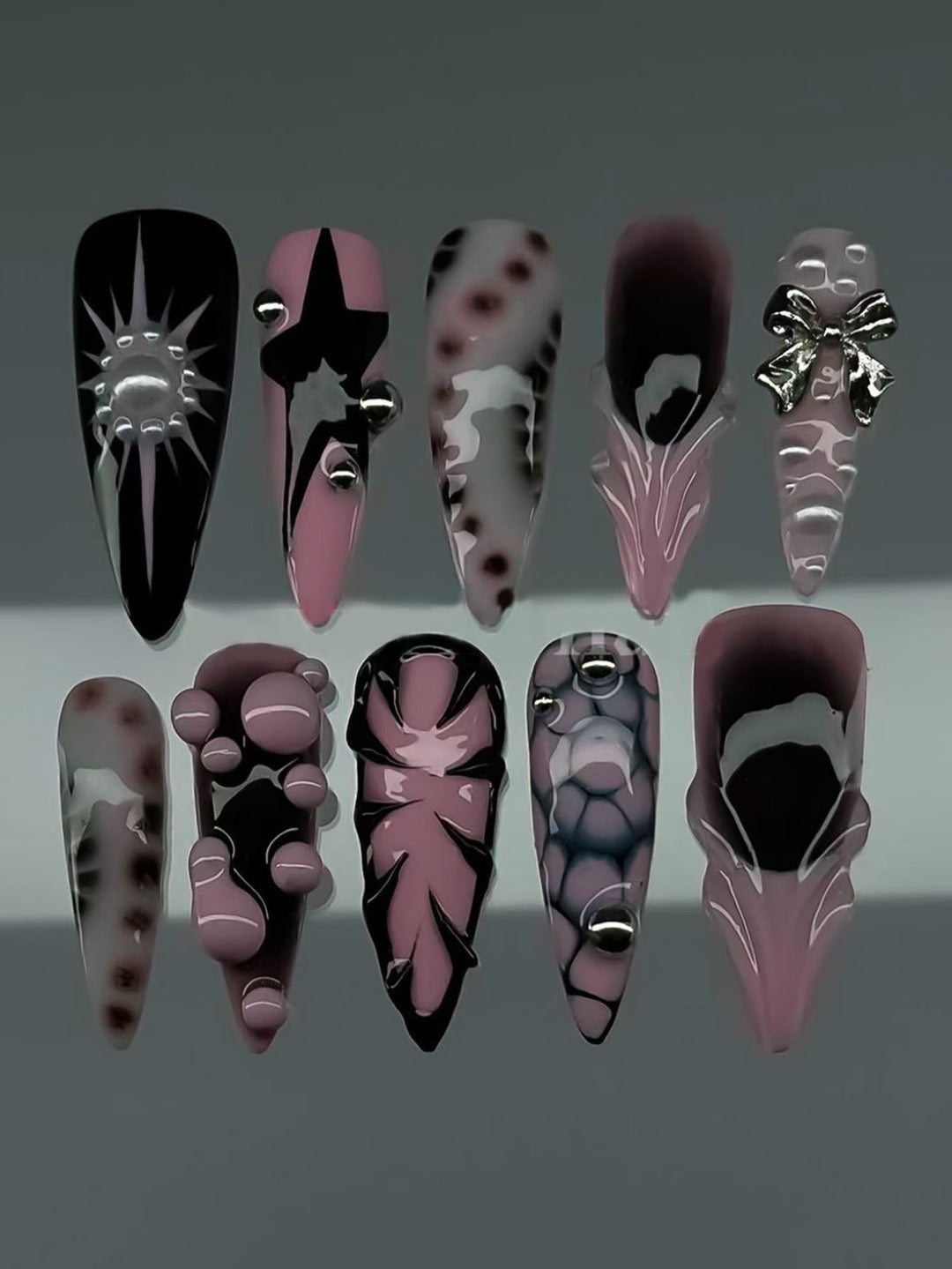 Ozean-inspiriertes 3D dekoratives Press-On-Nagel-Set Karnz