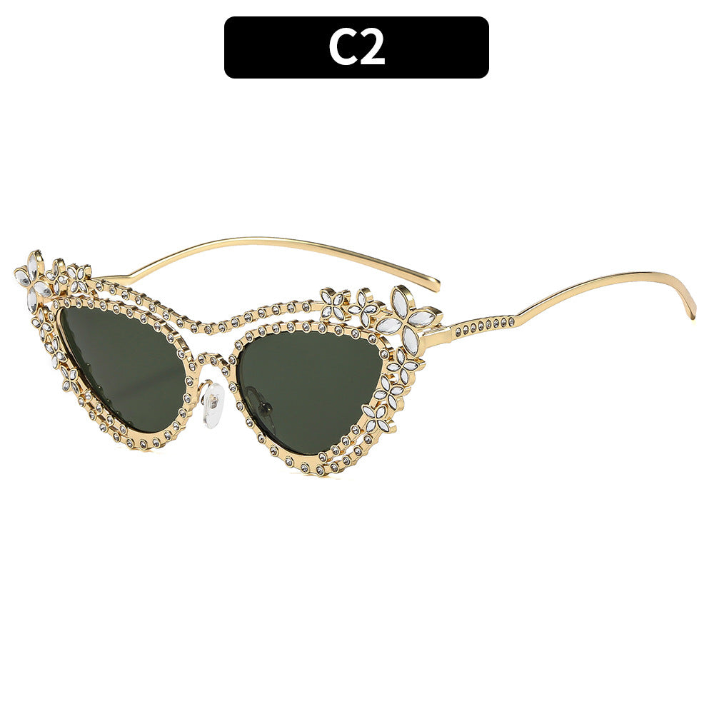 Blumenverzierte Katzenaugen-Sonnenbrille
