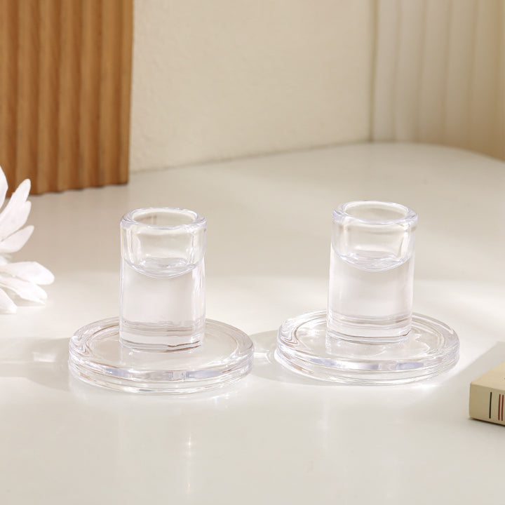 Klare Dicke Glas Taper Kerzenhalter Set Minimalistische Zylinderbasis Karnz