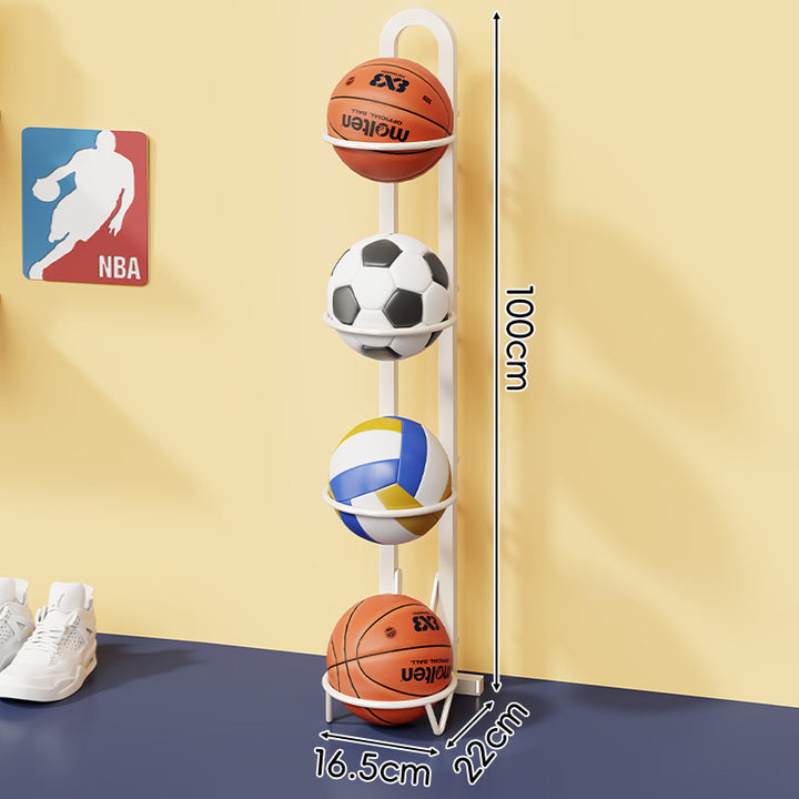 Dreistufiger vertikaler Sportballlagerregal mit wandfertigem Sockel und kreisförmigen Halterungen