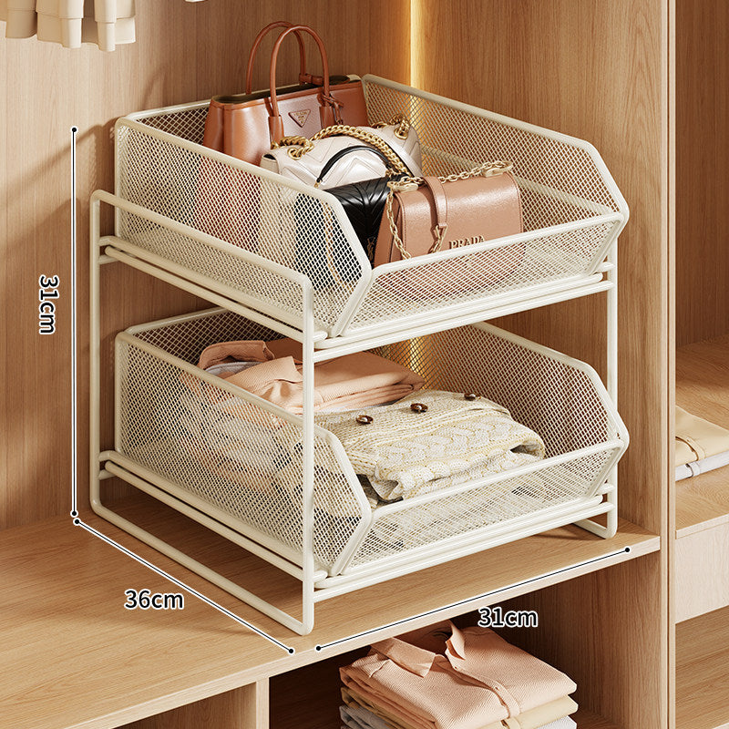 Doppel-Layer Metall-Mesh Ausziehbarer Kleiderschrank-Organizer für Handtaschen und gefaltete Kleidung