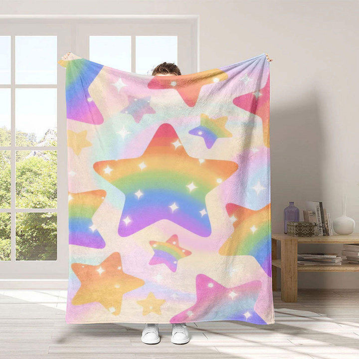 Gemütliche Regenbogen-Thema Fleece-Wurfdecke