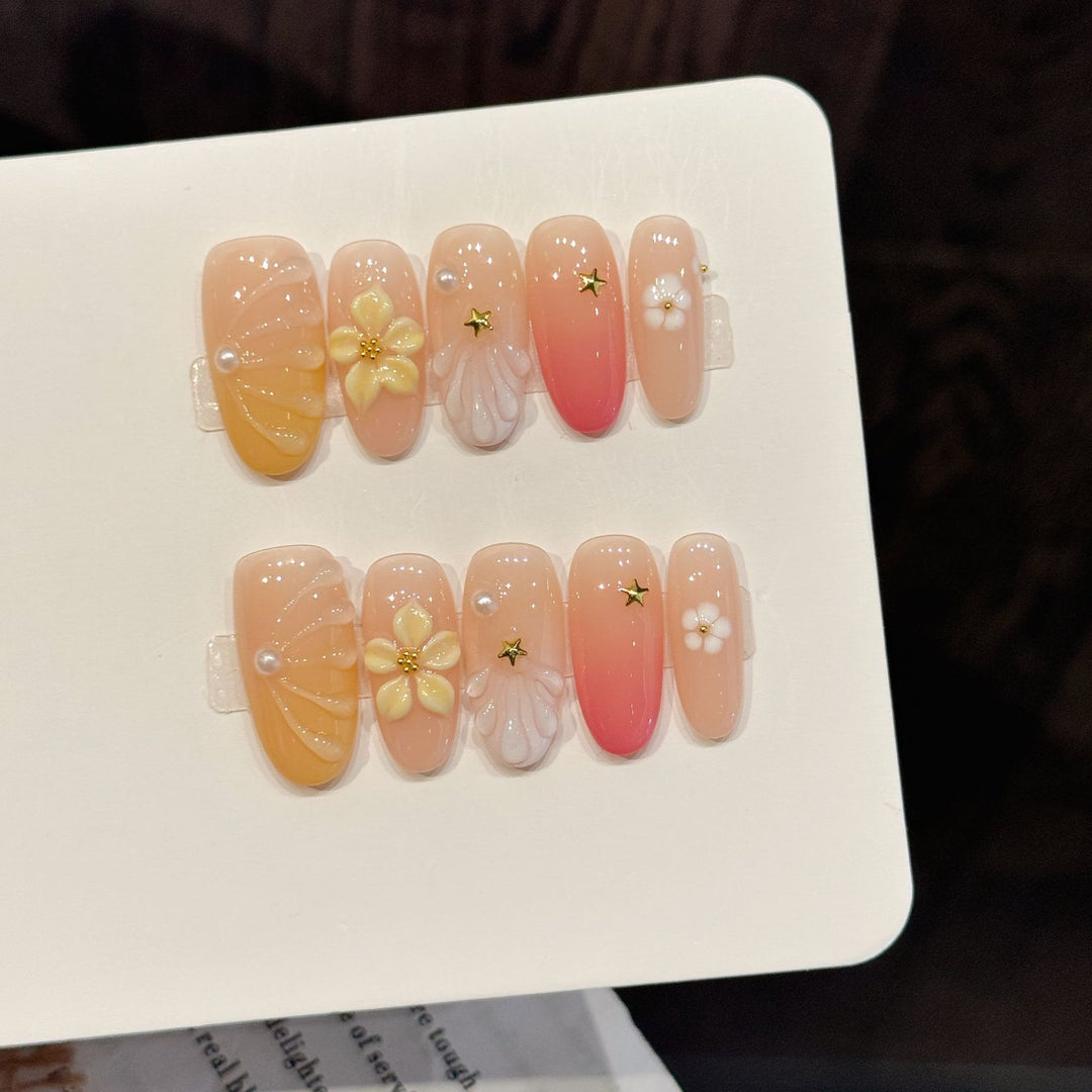 Blumenmuster Dekorativer Press-On Nagelset