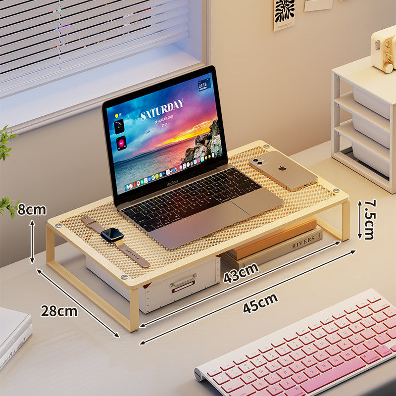 Metallisches Mesh-Laptop- und Monitorständer mit Unterregal-Organizer und Zubehörablage