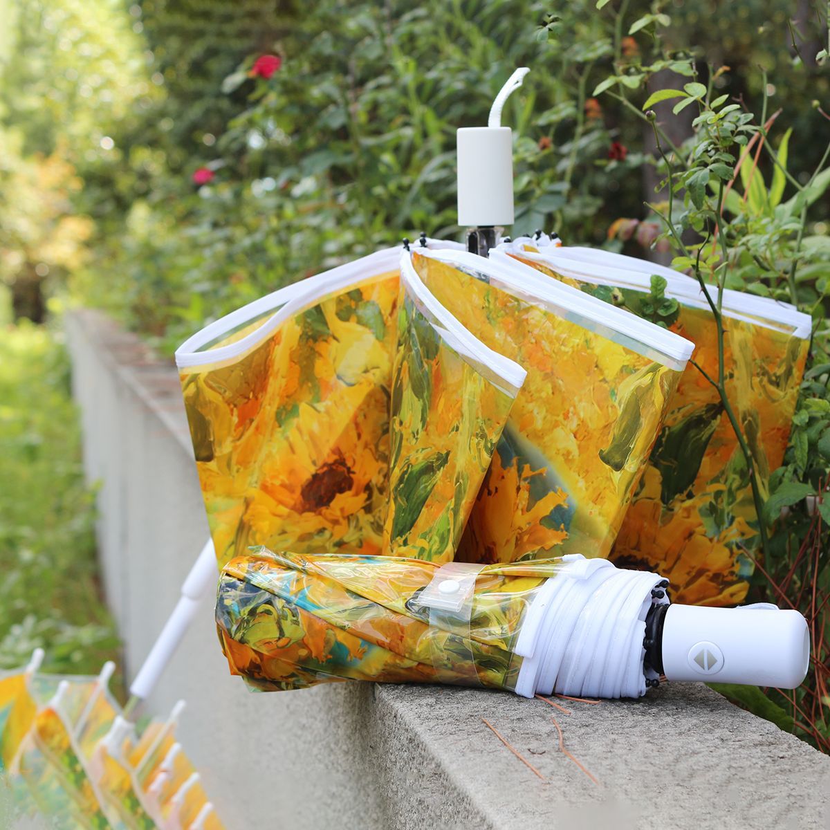 Damen Faltbarer Regenschirm mit verspieltem Sonnenblumenmotiv Karnz