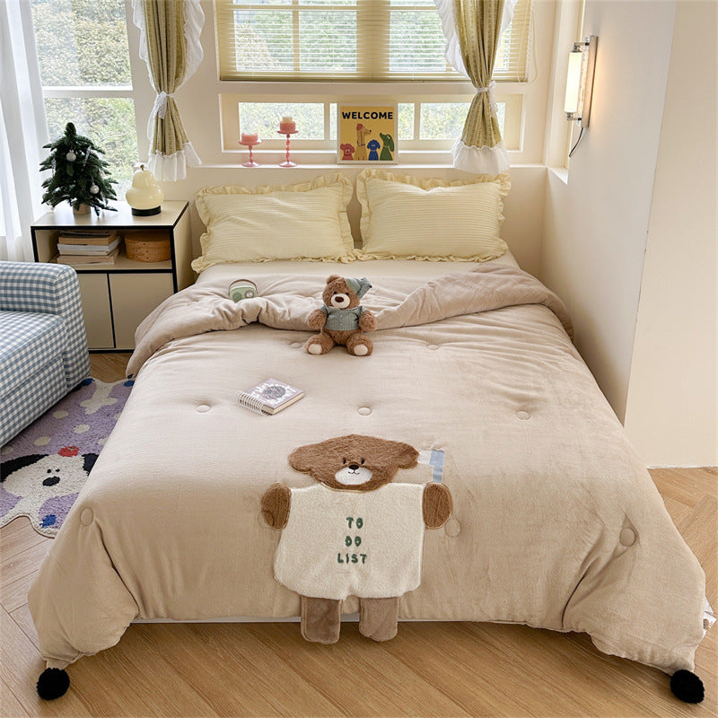 Plüsch Applikation Teddy Mikrofaser Bettbezug Set