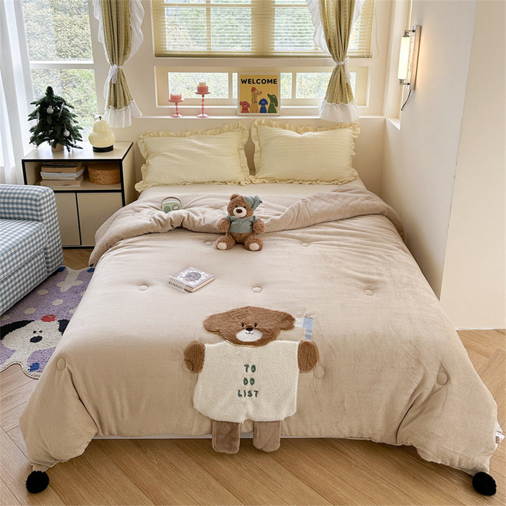 Plüsch Applikation Teddy Mikrofaser Bettbezug Set