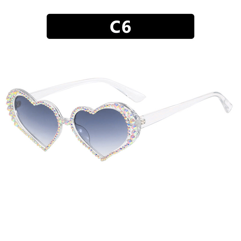 Damen Herzförmige Sonnenbrille mit strassbesetztem Rahmen Karnz