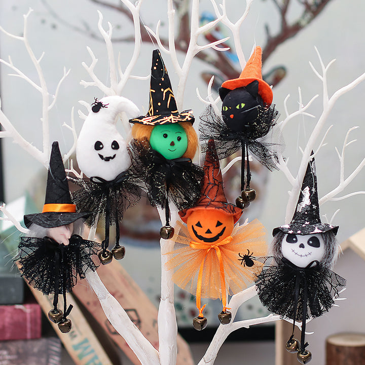 Halloween-Haarclip mit Katzengesicht, Hexenhut und Glöckchen