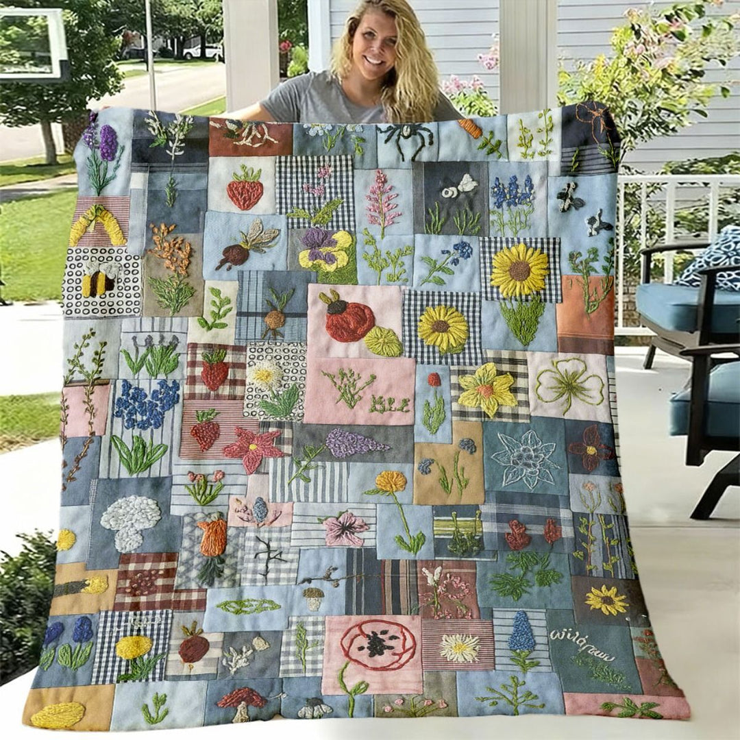 Blumen Patchwork Bestickte Wurfdecke