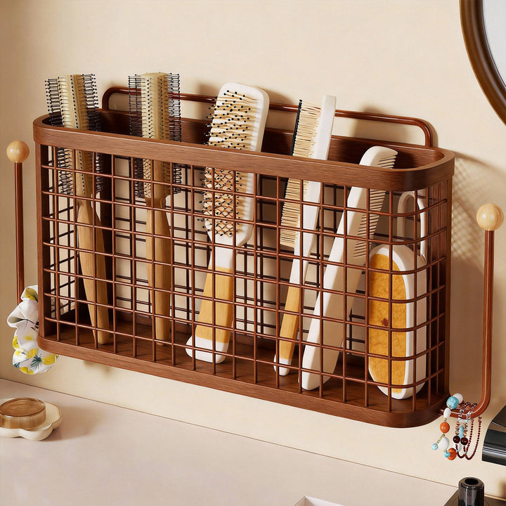 Wandmontierter Mesh-Badezimmer-Aufbewahrungskorb mit Doppelhaken und integriertem Griff