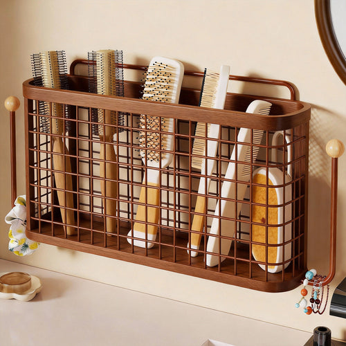 Wandmontierter Mesh-Badezimmer-Aufbewahrungskorb mit Doppelhaken und integriertem Griff