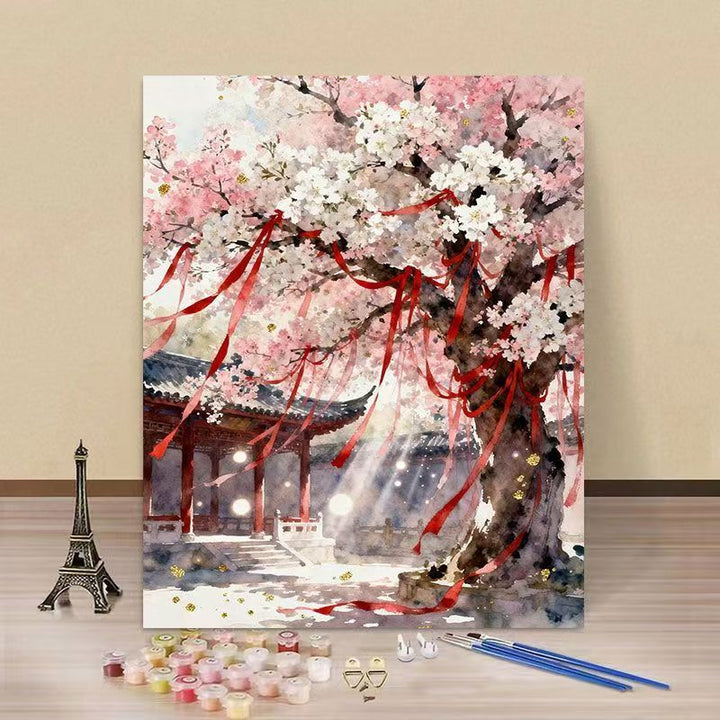 Kirschblüten Landschaft Malen nach Zahlen Set Karnz