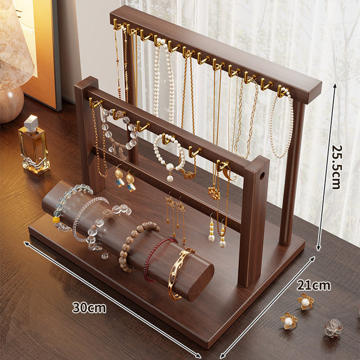 Holz Mehrschicht Schmuck Organizer Stand mit Halskettenhaken und Armband Haltestange