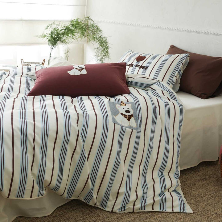 Bettwäsche-Set aus Baumwollsatin mit gestickten Kirsch-Motiven