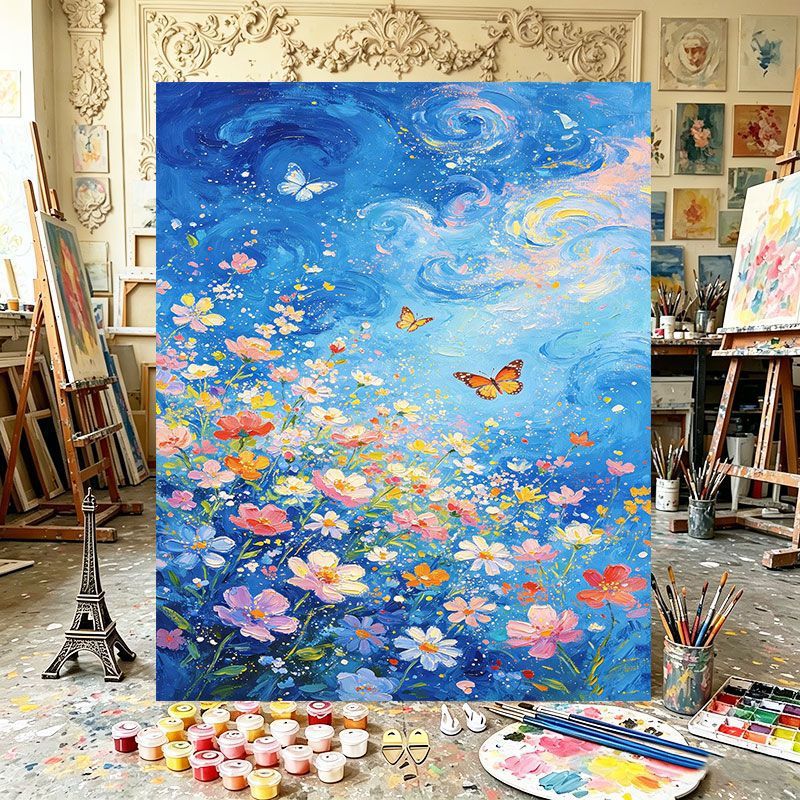 Lebendige florale Wirbel-Leinwandkunst Karnz
