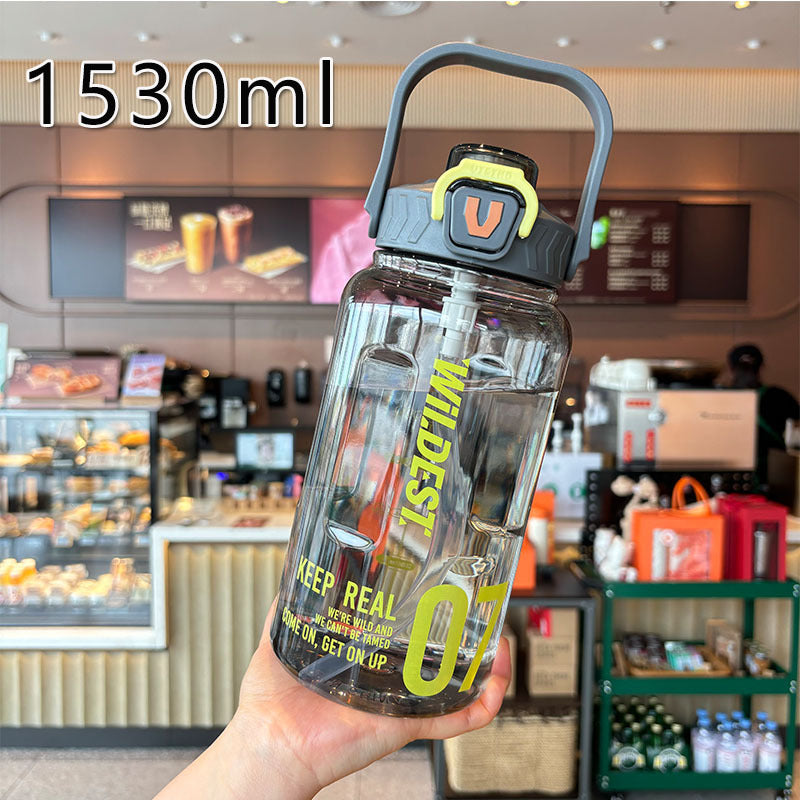 Damen große Wasserflasche mit integriertem Strohhalm und Tragegriff Karnz