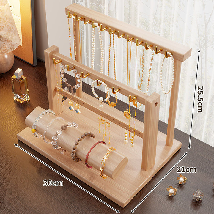 Holz Mehrschicht Schmuck Organizer Stand mit Halskettenhaken und Armband Haltestange