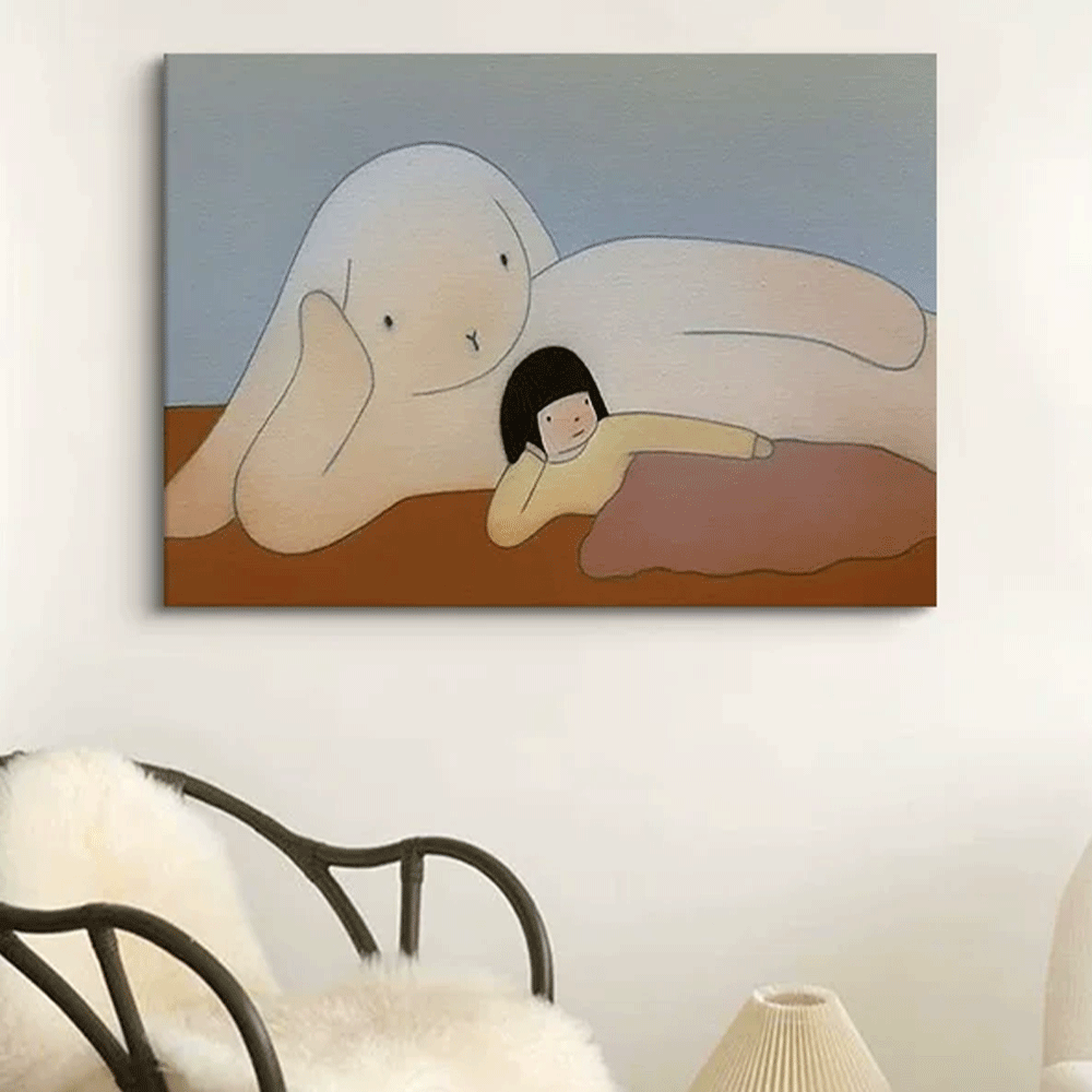 Verspieltes Kaninchen und Kind Leinwandkunst
