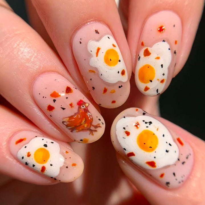 Künstliche Fingernägel mit Verspieltem Frühstücksmotiv Karnz