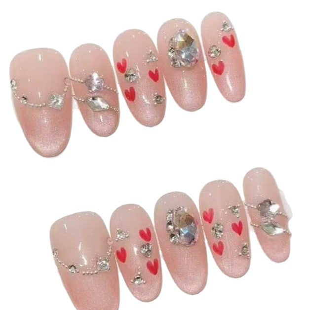 Dekoratives Press-On Nail Art Set mit Herz- und Steinakzenten  1791774456