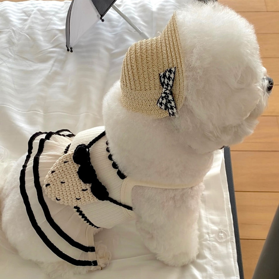 Rippel-Mock-Neck-Falten-Rüsch-Hundekleid mit Geschirröffnung