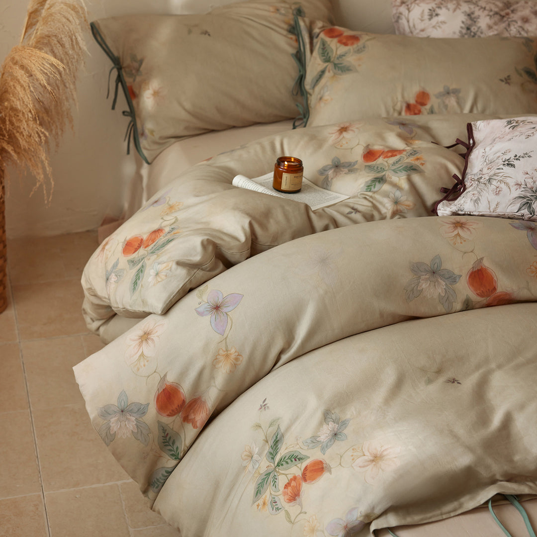 Patchwork Floral Cotton Percale Bettwäsche Set mit Knopfverschluss und Eckenbindungen