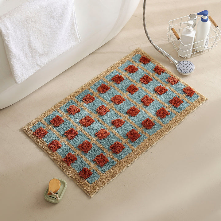flauschige Bad- und Fußmatte aus Baumwoll-Tufting mit Retro-Karo-Muster