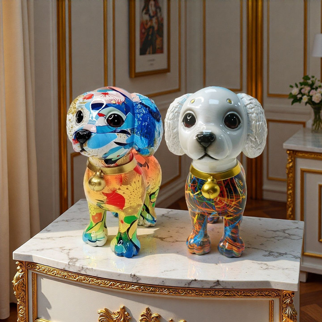 Kunstvolle Hundeskulptur mit buntem Design Karnz