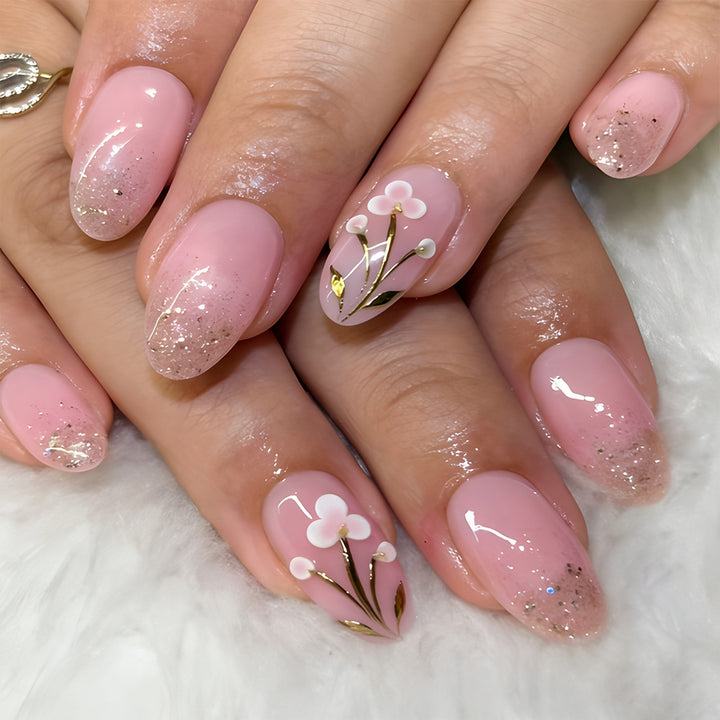 Künstlerisches Florales Press-On Nagelset Karnz