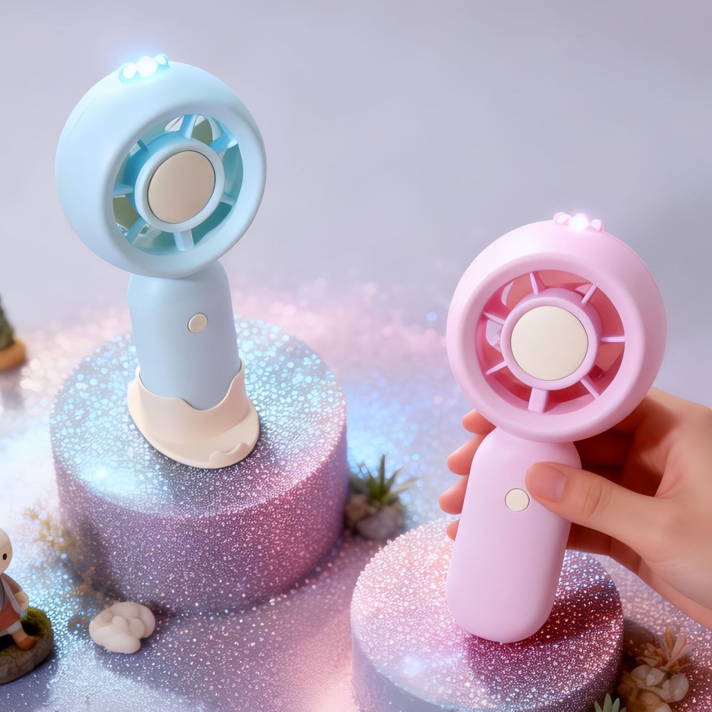 Damen Tragbarer Mini-Lüfter mit USB-Ladefunktion und LEDs Karnz