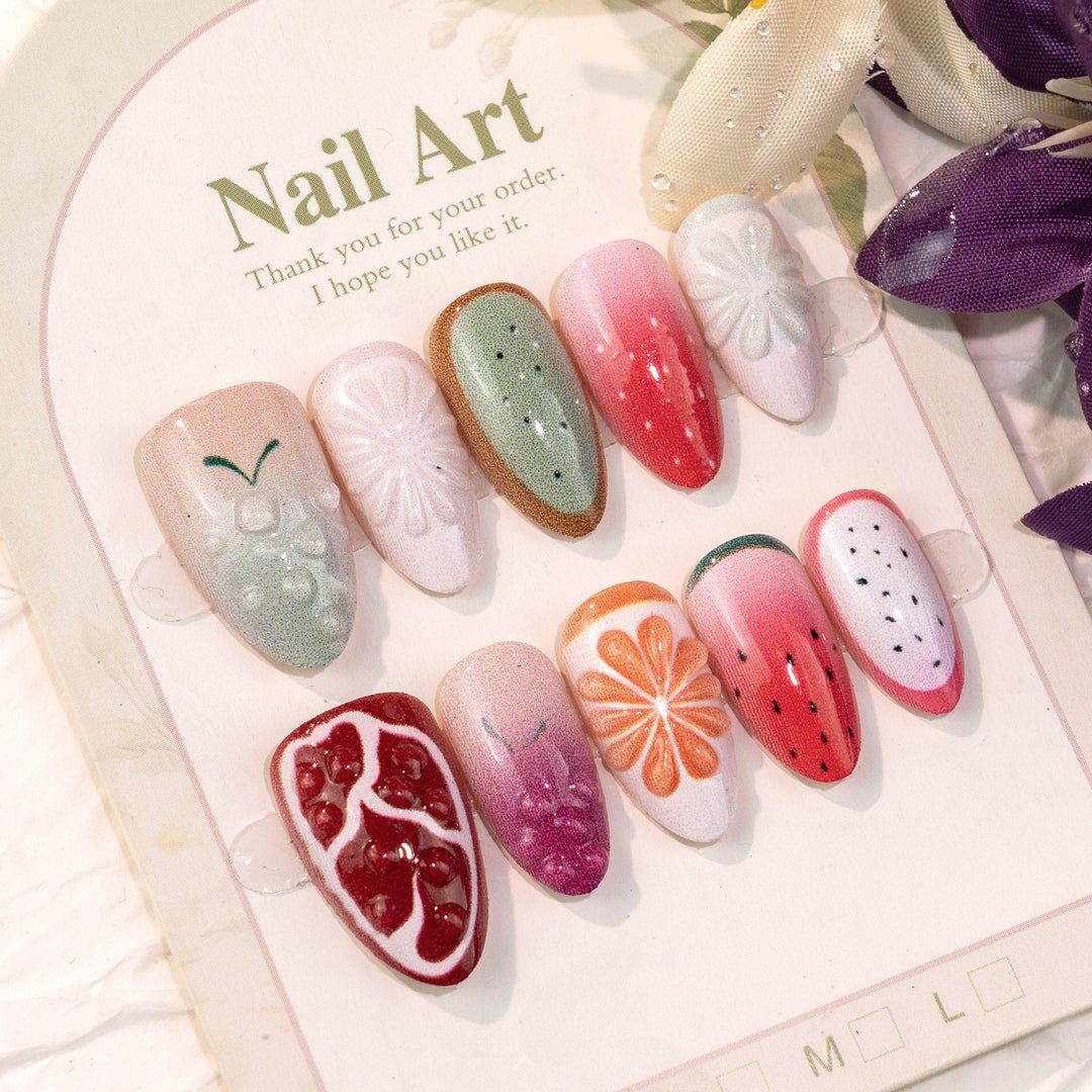 Kreatives fruchtinspirertes Press-On-Nagelkunst-Set