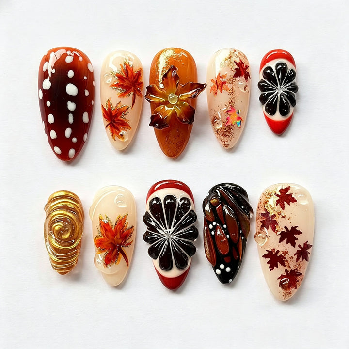 Künstlerisches Herbstblätter Press-On Nagelkunstset Karnz